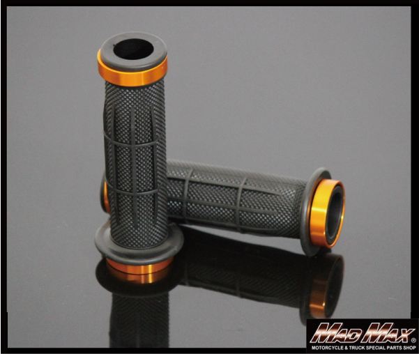 アルミ&ラバー ハンドルグリップ 貫通タイプ ゴールド 120mm 汎用 7/8インチ(22.2mm)ハンドル用