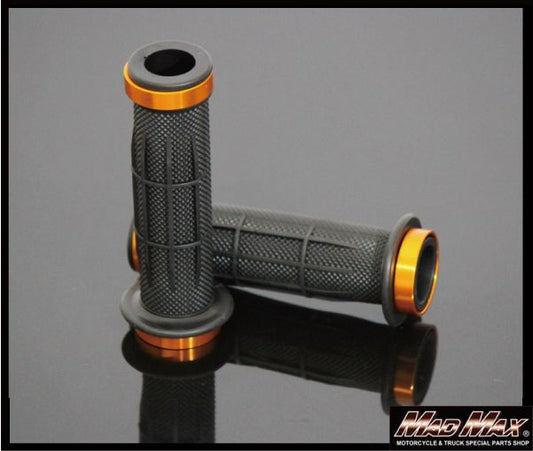 アルミ&ラバー ハンドルグリップ 貫通タイプ ゴールド 120mm 汎用 7/8インチ(22.2mm)ハンドル用