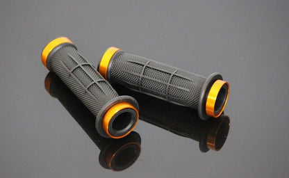 アルミ&ラバー ハンドルグリップ 貫通タイプ ゴールド 120mm 汎用 7/8インチ(22.2mm)ハンドル用