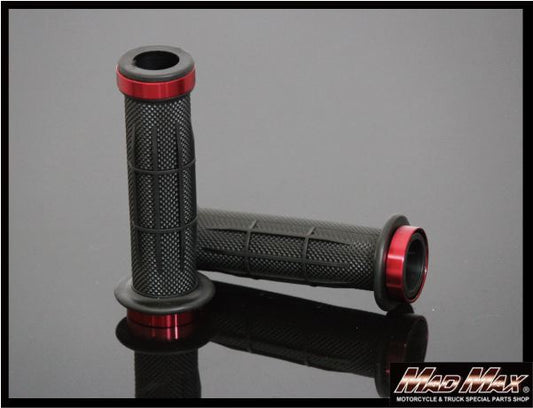 アルミ&ラバー ハンドルグリップ 貫通タイプ レッド 120mm 汎用 7/8インチ(22.2mm)ハンドル用