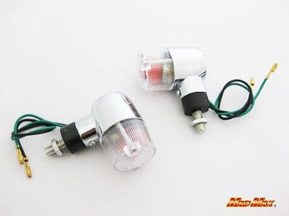 Round Mini Turn Signals, Chrome Plated/Clear, Set of 2, Universal