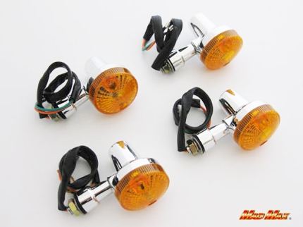 GS400 Type Mini Turn Signals Chrome/Orange Set of 4 Universal (for 12V vehicles)