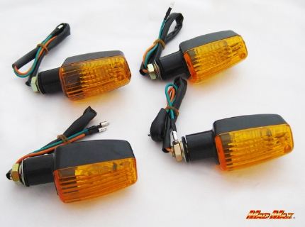 CB400SF Type Mini Turn Signals, Black/Orange, Set of 4, Universal (for 12V Vehicles)