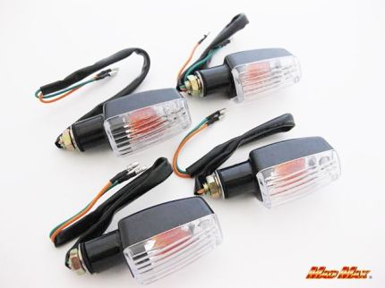 CB400SF Type Mini Turn Signals Black/Clear 4-Piece Set Universal (for 12V vehicles)