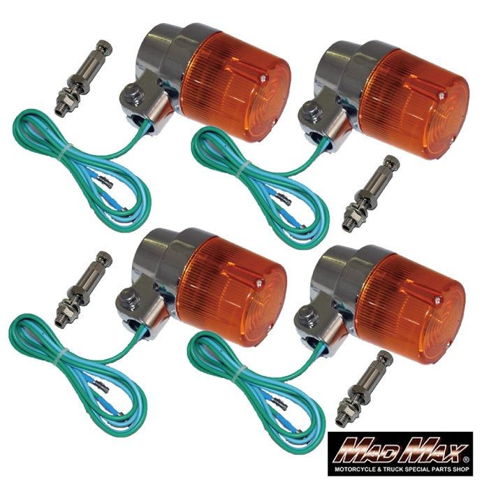 Round European Turn Signals with Mounting Brackets - Orange - 4-Piece Set - Universal
