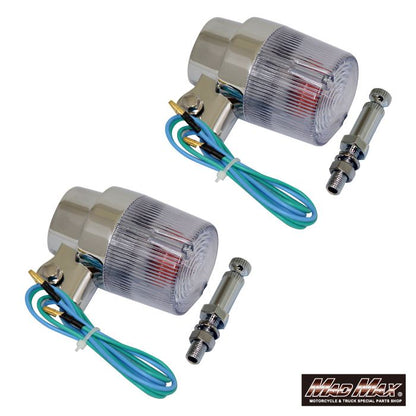 Round European Turn Signals with Mounting Brackets, Clear, 2 Pieces, Universal