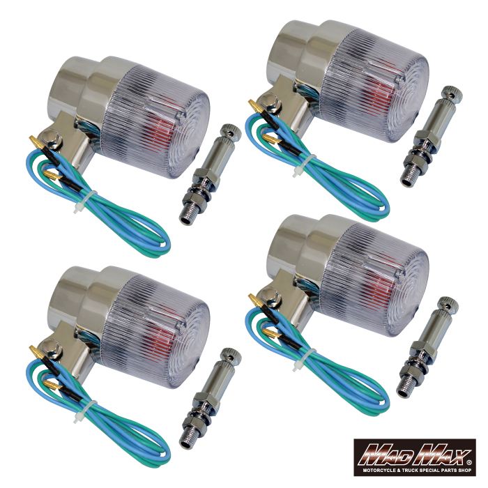 Round European Turn Signals with Mounting Brackets, Clear, Set of 4, Universal