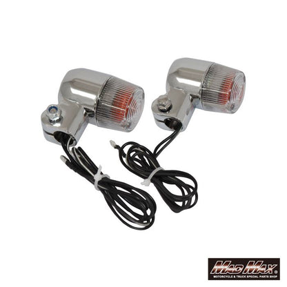 Round Mini European Turn Signals - Silver/Clear, Set of 2, Universal