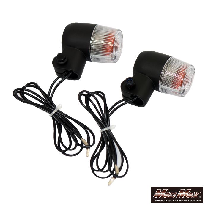 Round Mini European Turn Signals, Black/Clear, Set of 2, Universal