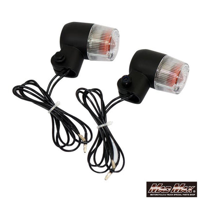 Round Mini European Turn Signals, Black/Clear, Set of 2, Universal