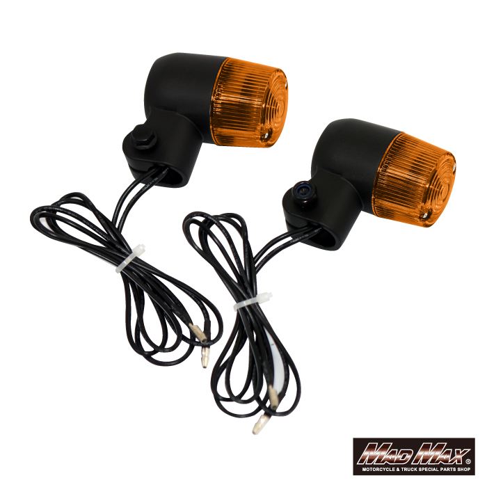 Round Mini European Turn Signals, Black/Amber, 2-Pack, Universal