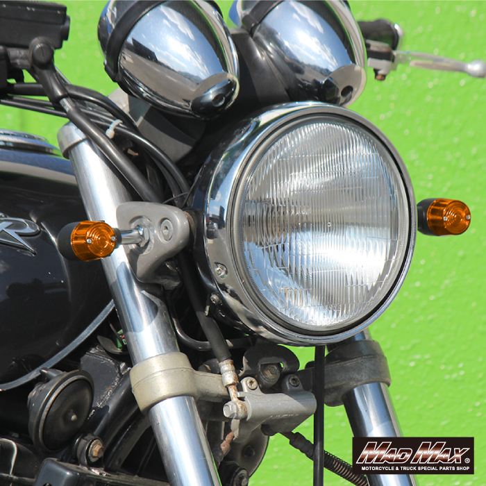 Round Mini European Turn Signals, Black/Amber, 2-Pack, Universal