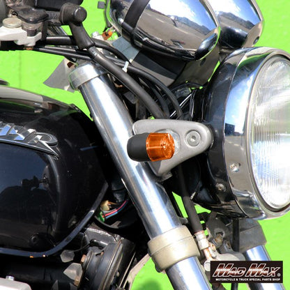 Round Mini European Turn Signals, Black/Amber, 2-Pack, Universal