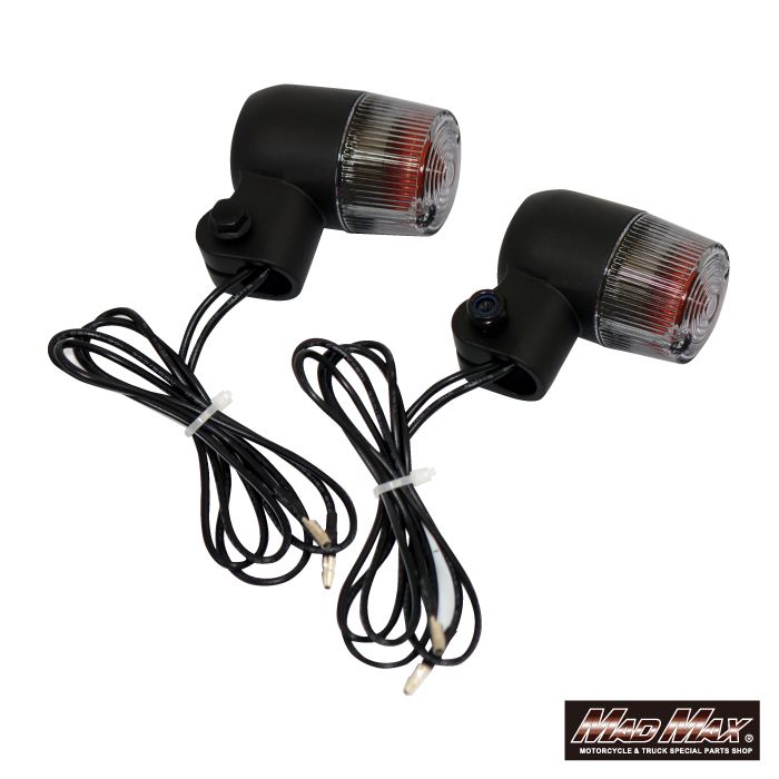 Round Mini European Turn Signals, Black/Smoke, Set of 2, Universal