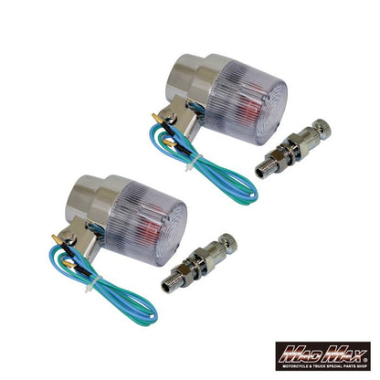 Round European Turn Signals with Short Mounting Brackets, Clear, 2-Piece Set, Universal