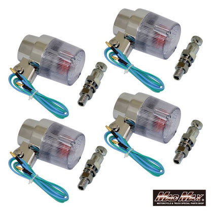 Round European Turn Signals with Short Mounting Brackets, Clear, Set of 4, Universal