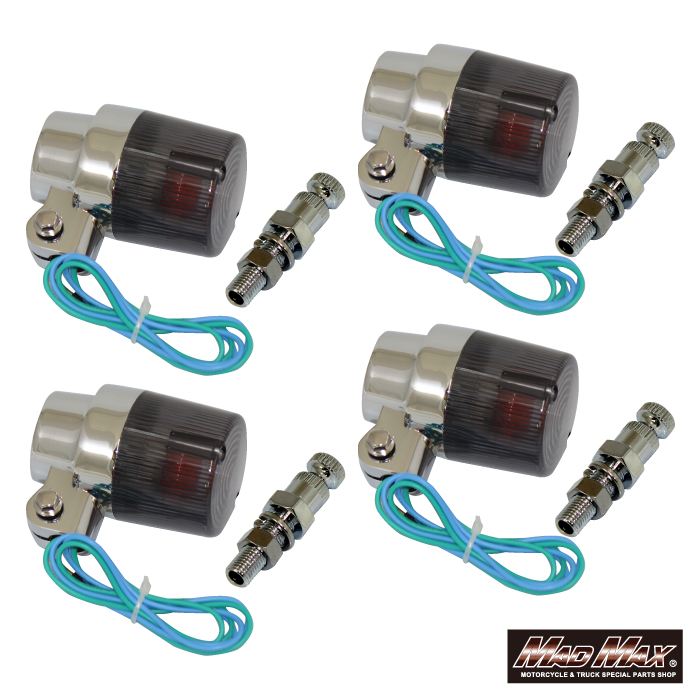 Round European blinker with mounting bracket (short), smoked, 4-piece set, universal