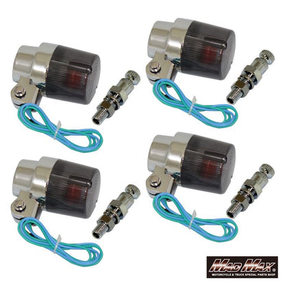 Round European blinker with mounting bracket (short), smoked, 4-piece set, universal