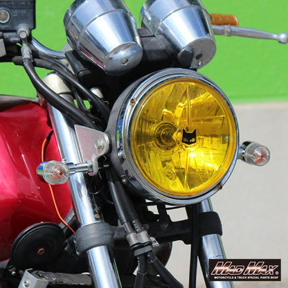 Round Mini European Turn Signals M10 x 76mm / with Mounting Bracket, Silver/Clear, Set of 4, Universal