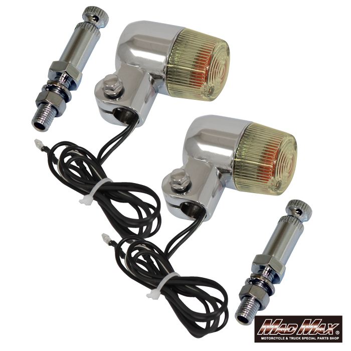 丸型ミニヨーロピアンウインカー M10×76mm/取付ステー付 シルバー