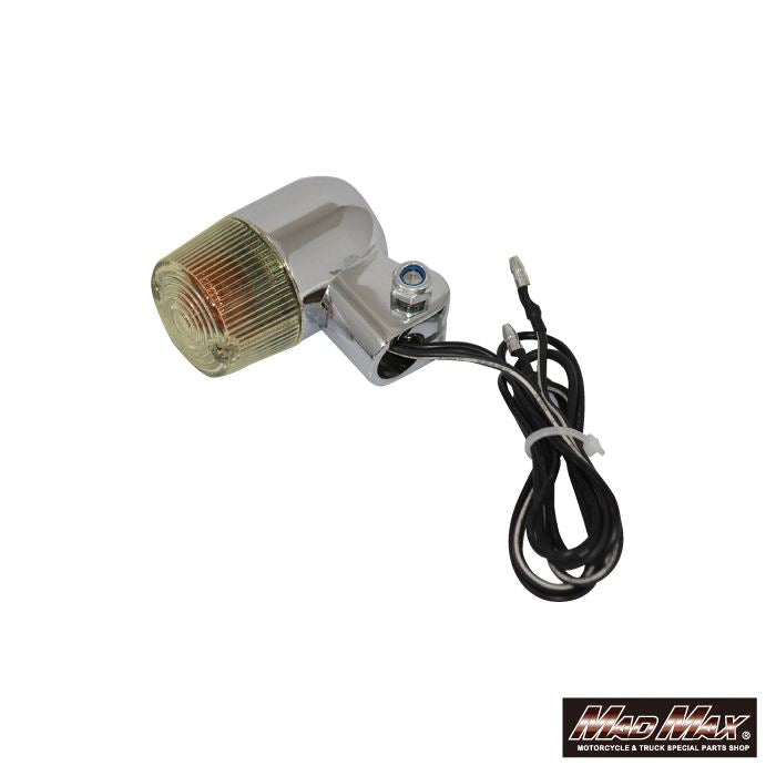 Round Mini European Turn Signals M10 x 76mm / with Mounting Bracket - Silver / Yellowed - Set of 4 - Universal