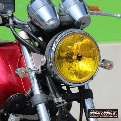 Round Mini European Turn Signals M10 x 76mm / with Mounting Bracket - Silver / Yellowed - Set of 4 - Universal
