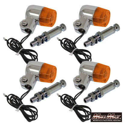 Round Mini European Turn Signals M10 x 76mm / with Mounting Bracket - Silver/Amber - 4-piece set - Universal