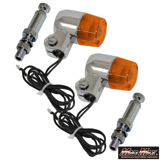 丸型ミニヨーロピアンウインカー M10×76mm/取付ステー付 シルバー/オレンジ 2個セット 汎用