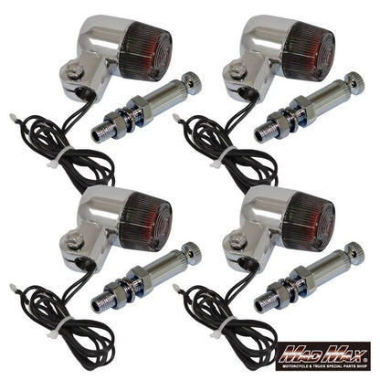 丸型ミニヨーロピアンウインカー M10×76mm/取付ステー付 シルバー/スモーク 4個セット 汎用