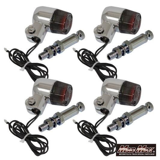 丸型ミニヨーロピアンウインカー M10×76mm/取付ステー付 シルバー/スモーク 4個セット 汎用