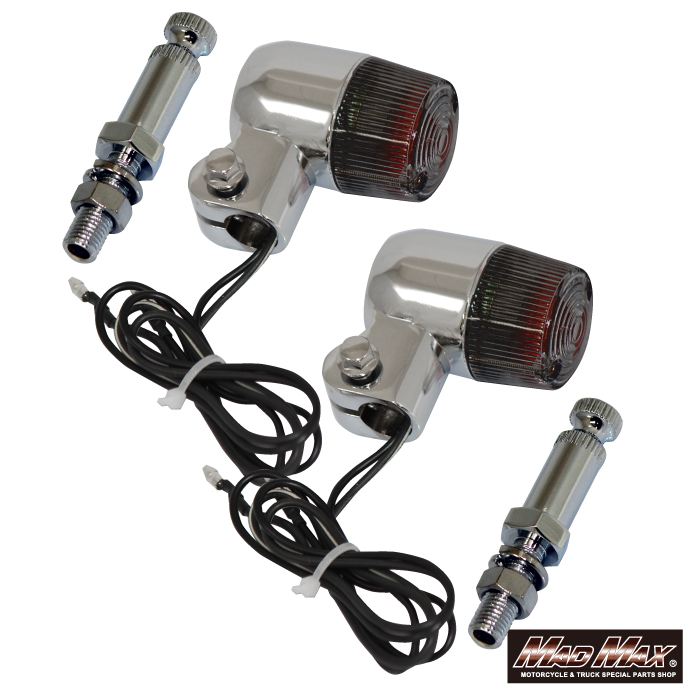 丸型ミニヨーロピアンウインカー M10×76mm/取付ステー付 シルバー/スモーク 2個セット 汎用