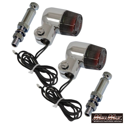 丸型ミニヨーロピアンウインカー M10×76mm/取付ステー付 シルバー/スモーク 2個セット 汎用