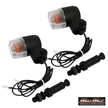 丸型ミニヨーロピアンウインカー M10×76mm/取付ステー付 ブラック/クリア 2個セット 汎用