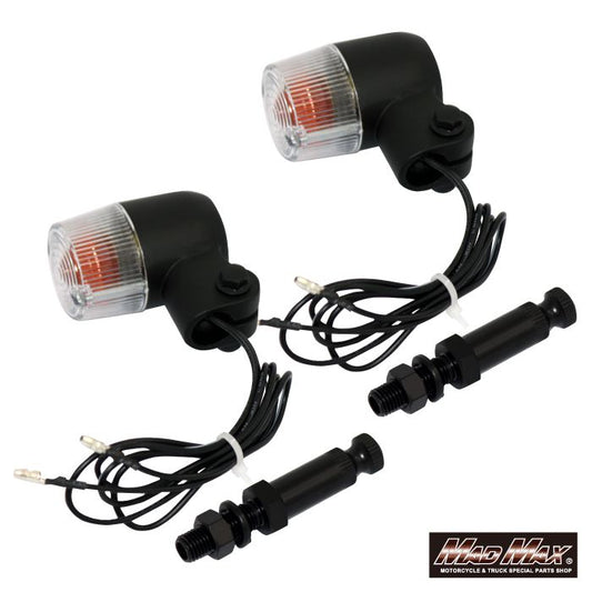 丸型ミニヨーロピアンウインカー M10×76mm/取付ステー付 ブラック/クリア 2個セット 汎用