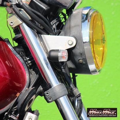 丸型ミニヨーロピアンウインカー M10×76mm/取付ステー付 ブラック/クリア 2個セット 汎用