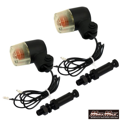 Round Mini European Turn Signals M10 x 76mm/with Mounting Bracket Black/Yellow Lens 2pc Set Universal