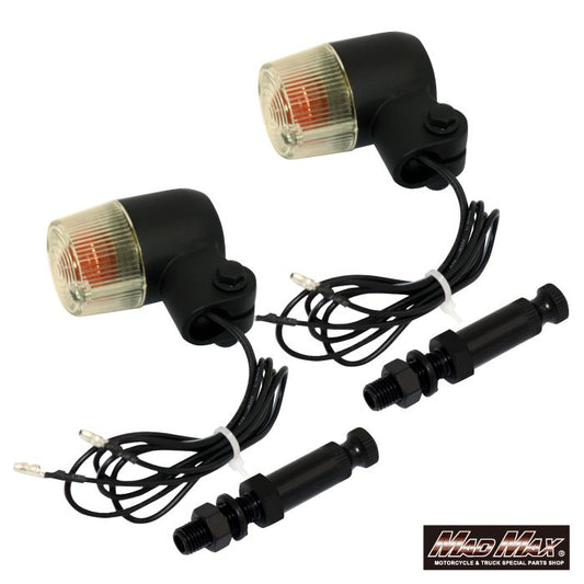 丸型ミニヨーロピアンウインカー M10×76mm/取付ステー付 ブラック/黄ばみ 2個セット 汎用