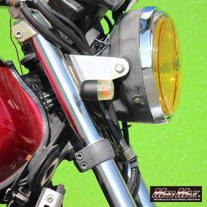 Round Mini European Turn Signals M10 x 76mm/with Mounting Bracket Black/Yellow Lens 2pc Set Universal
