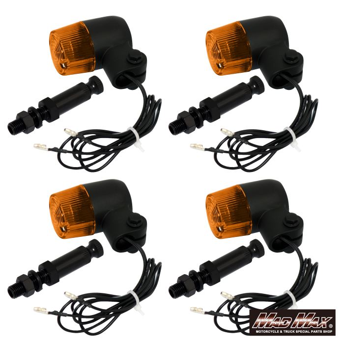 Round Mini European Turn Signals M10 x 76mm/with Mounting Bracket Black/Orange 4 Pieces Universal