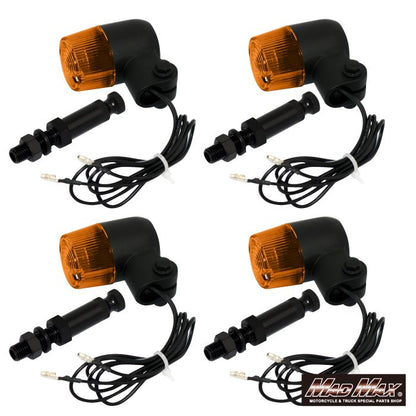 Round Mini European Turn Signals M10 x 76mm/with Mounting Bracket Black/Orange 4 Pieces Universal