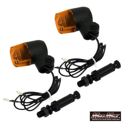 丸型ミニヨーロピアンウインカー M10×76mm/取付ステー付 ブラック/オレンジ 2個セット 汎用