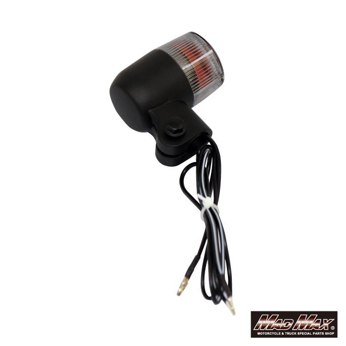 Round Mini European Turn Signals M10 x 76mm/with Mounting Bracket Black/Smoke 2-piece Set Universal
