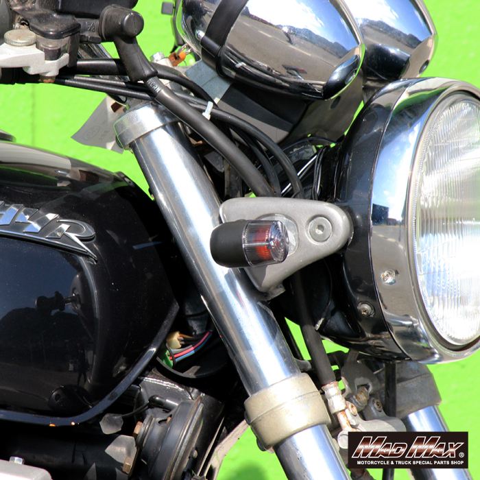 Round Mini European Turn Signals M10 x 76mm / with Mounting Bracket Black / Smoke 4-piece Set Universal