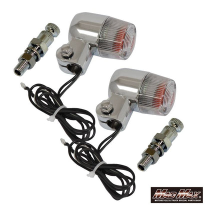 丸型ミニヨーロピアンウインカー M10×60mm/取付ステー付 シルバー/クリア 2個セット 汎用