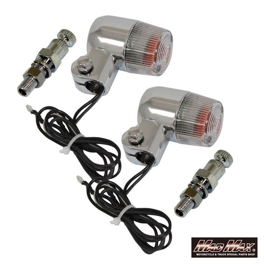 丸型ミニヨーロピアンウインカー M10×60mm/取付ステー付 シルバー/クリア 2個セット 汎用