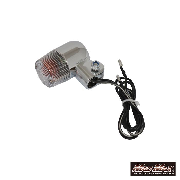 Round Mini European Turn Signals, M10 x 60mm / Mounting Bracket Included, Silver / Clear, Set of 4, Universal