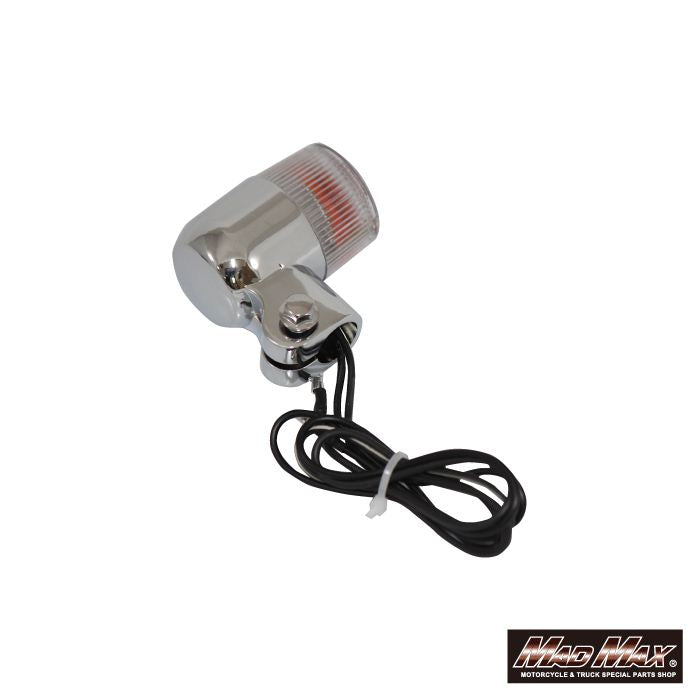 Round Mini European Turn Signals, M10 x 60mm / Mounting Bracket Included, Silver / Clear, Set of 4, Universal