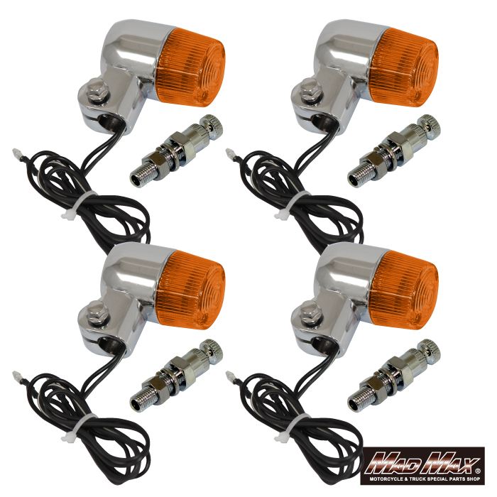 丸型ミニヨーロピアンウインカー M10×60mm/取付ステー付 シルバー/オレンジ 4個セット 汎用