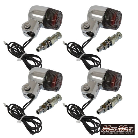 丸型ミニヨーロピアンウインカー M10×60mm/取付ステー付 シルバー/スモーク 4個セット 汎用