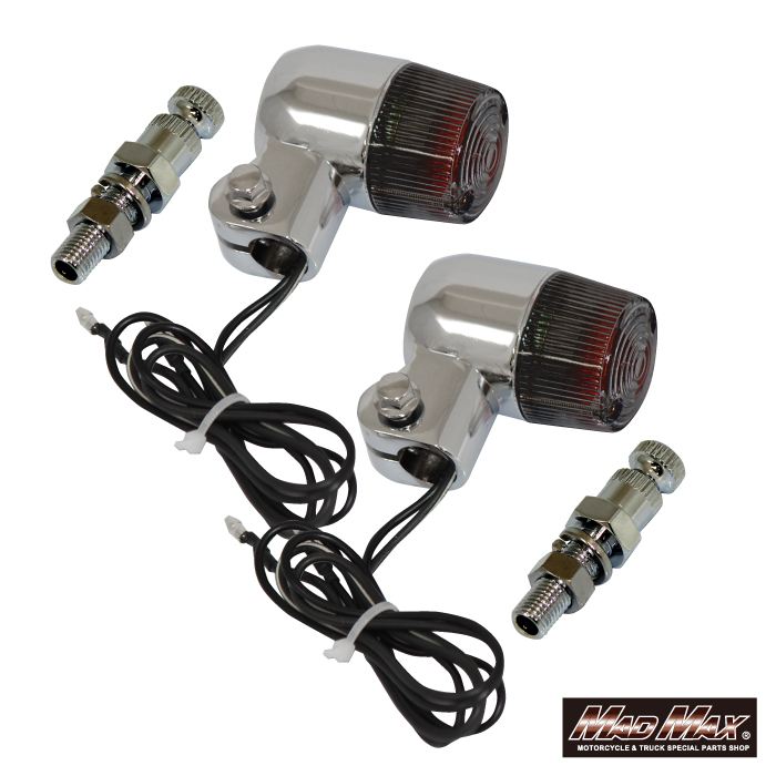 丸型ミニヨーロピアンウインカー M10×60mm/取付ステー付 シルバー/スモーク 2個セット 汎用